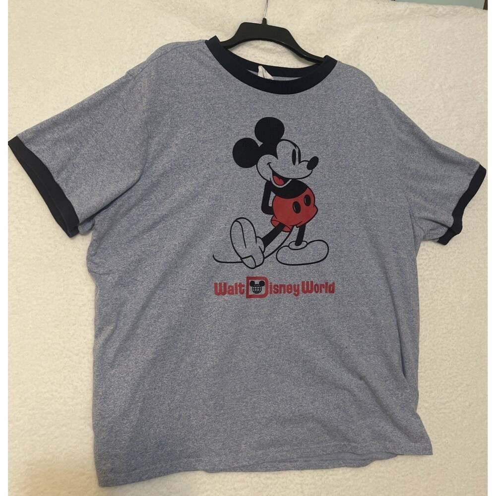 Vintage Walt Disney World Mickey Mouse Ringer T-Shirt Mens XXL Blue Retro 80s